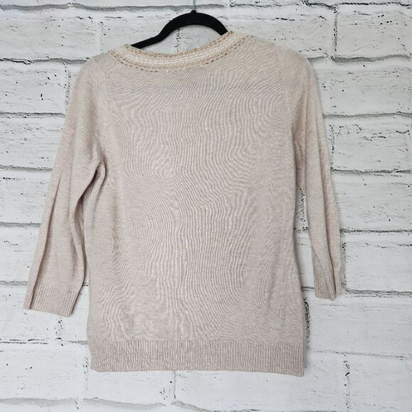 Banana Republic Beaded Crew Neck Sweater Tan small wool blend 3/4 sleeve - Picture 8 of 12